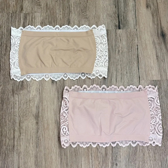 NEW Free People Lace Bandeau Bra Set of 2 Women’s XS/S White/Pink/Tan Boho Cute - Picture 3 of 4